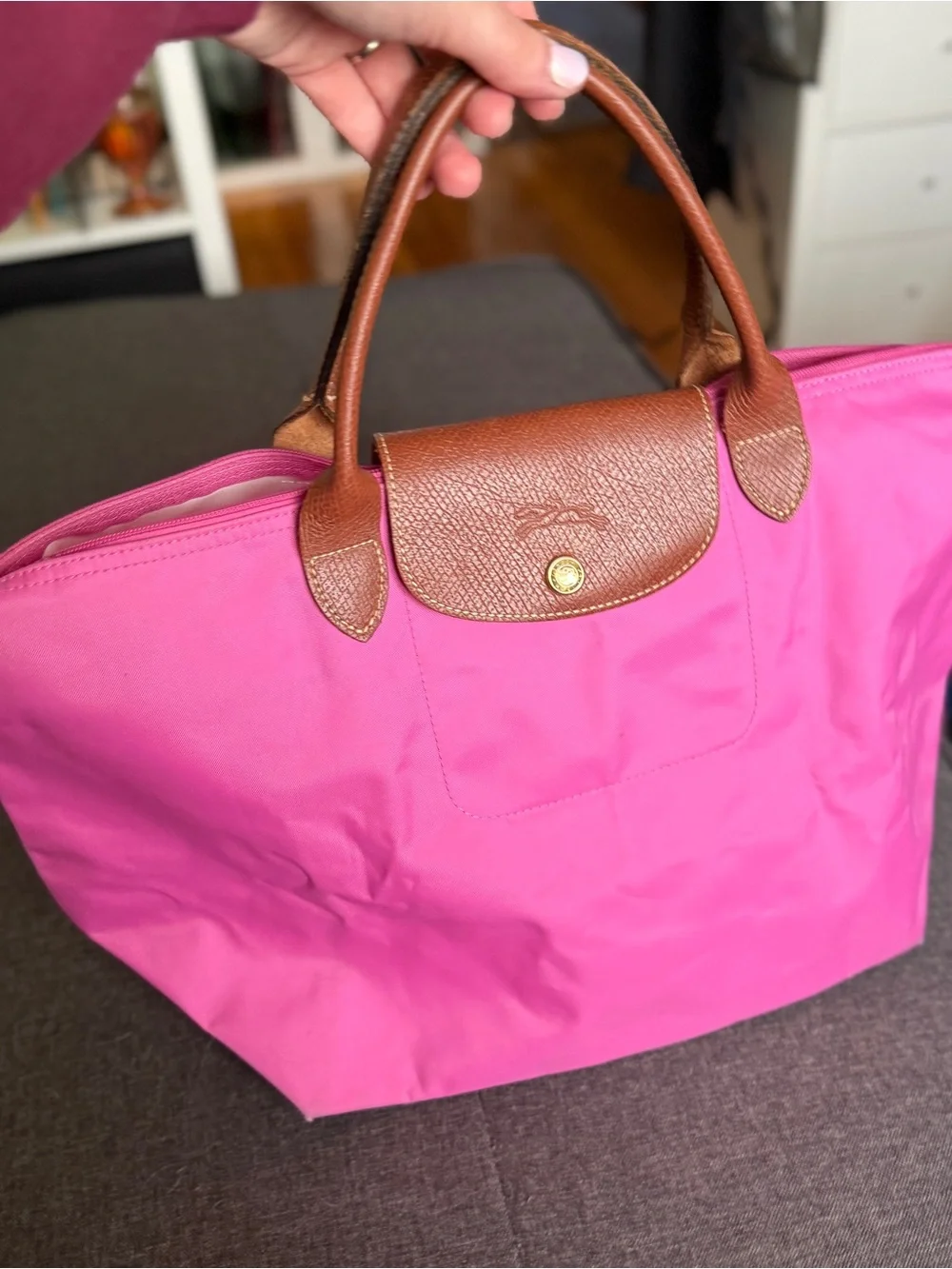 Longchamp Le Pilage Large Pink Top-Handle Tote Bag - Picture 3 of 10